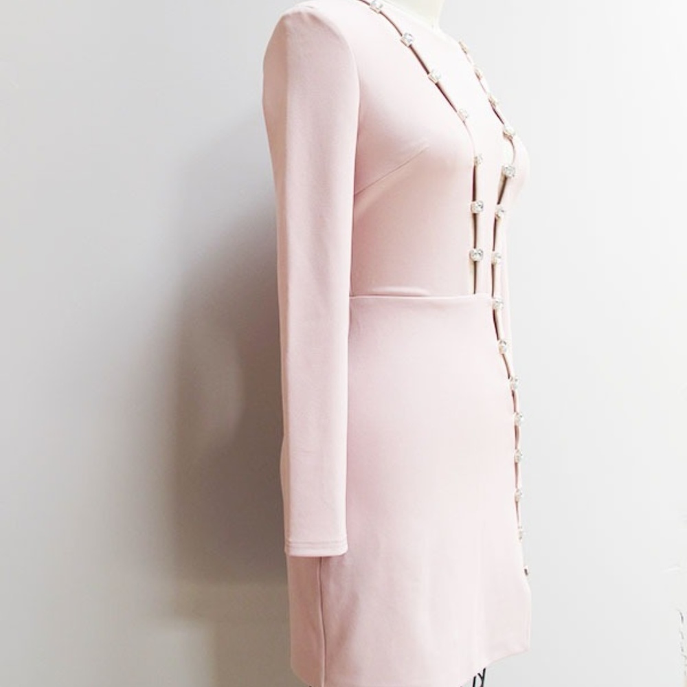 MYKRISTI Pink Stone-Detailing Dress